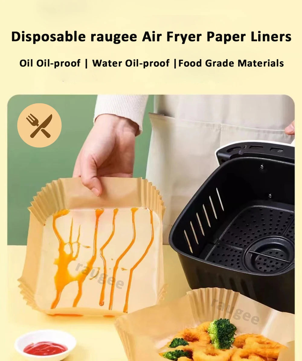 100pcs Air Fryer Paper Liners Disposable Non-Stick Parchment Paper Waterproof Oil-Proof Square Round Liners for Baking Roasting