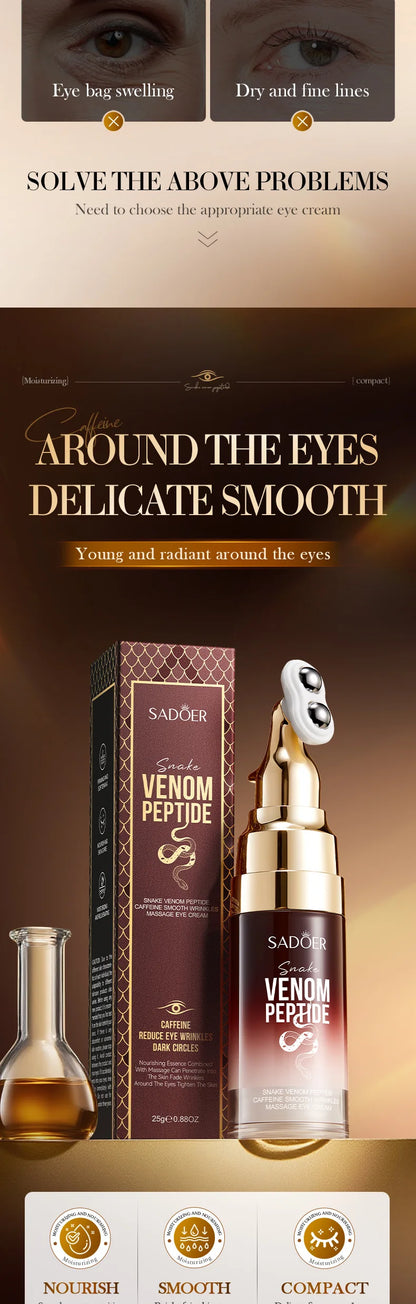 Snake Venom Eye Cream Anti- Wrinkle With Roller Ball Quick Hydrating Refreshing Caffeine Eye Serum Fades Fine Lines Skin Care