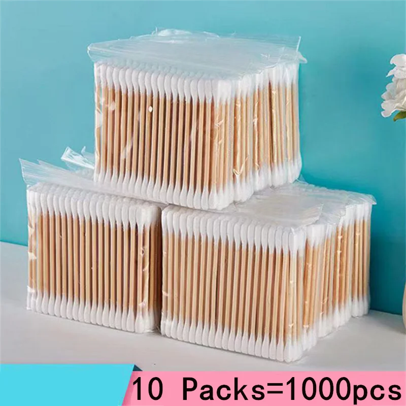 100/1000pcs Unscented Cotton Swabs, Double-Headed, Wooden Stick, Makeup Removal & Cleaning Ear Cotton Swabs