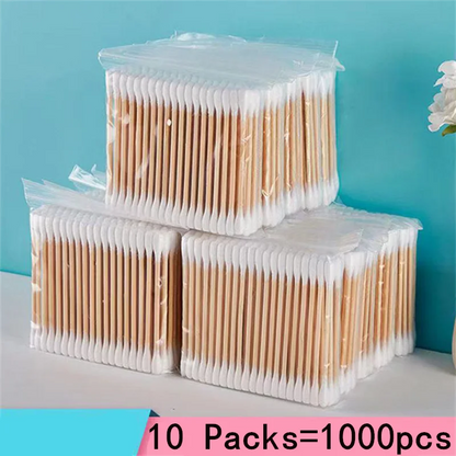100/1000pcs Unscented Cotton Swabs, Double-Headed, Wooden Stick, Makeup Removal & Cleaning Ear Cotton Swabs