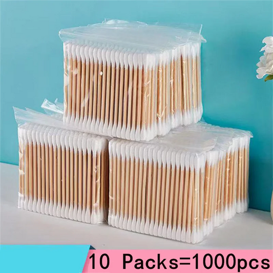 100/1000pcs Unscented Cotton Swabs, Double-Headed, Wooden Stick, Makeup Removal & Cleaning Ear Cotton Swabs