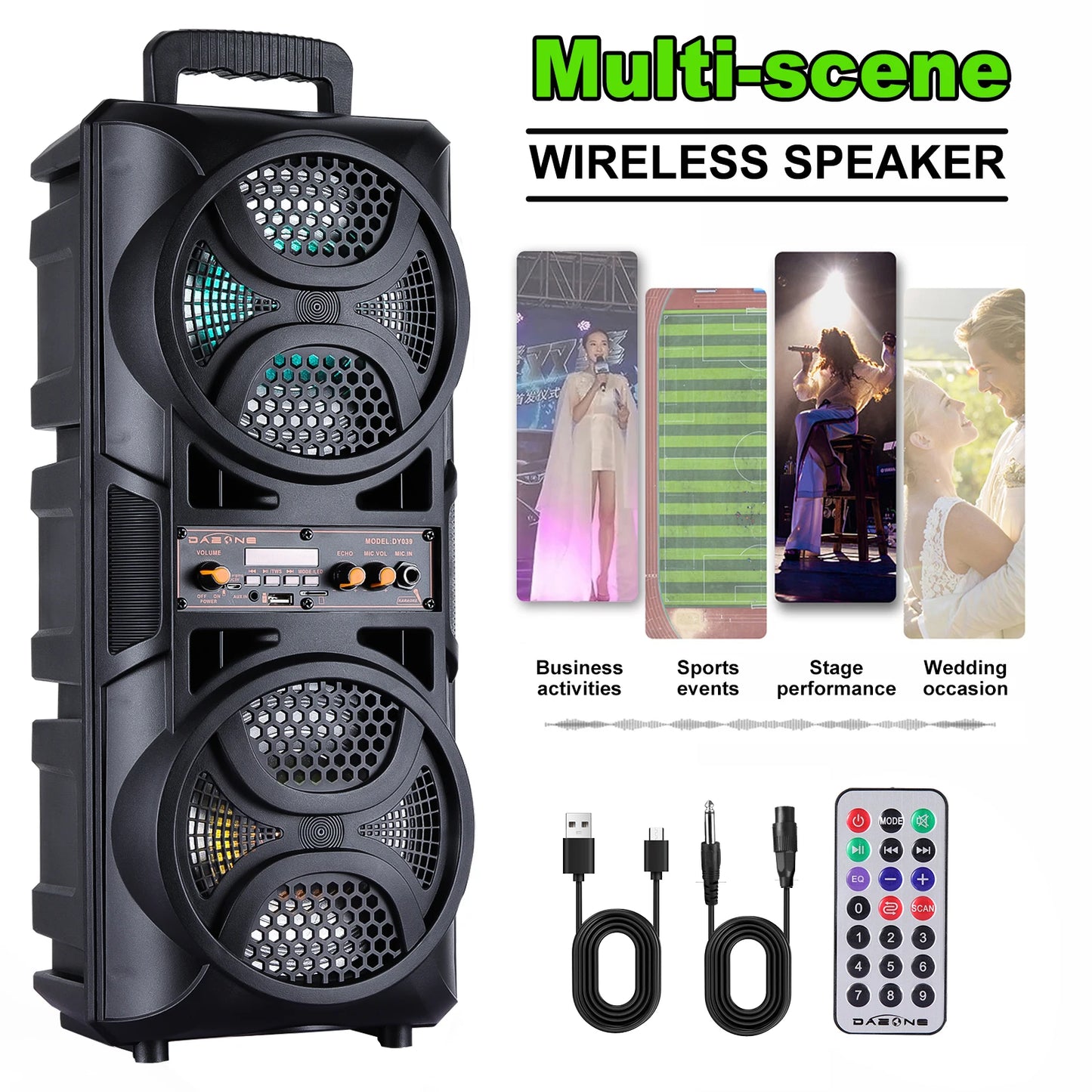 3000W Portable Bluetooth Speaker Subwoofer Heavy Bass Sound System DJ Party Home Outdoor Speakers & Microphone Remote LED Light