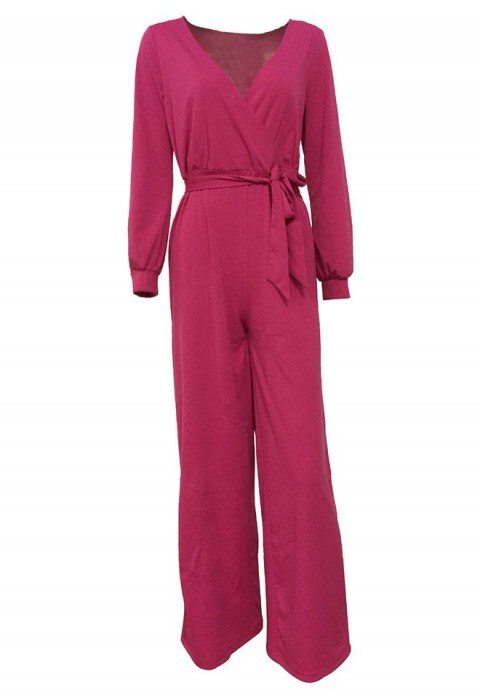 Long Sleeve Solid Jumpsuit With Belt