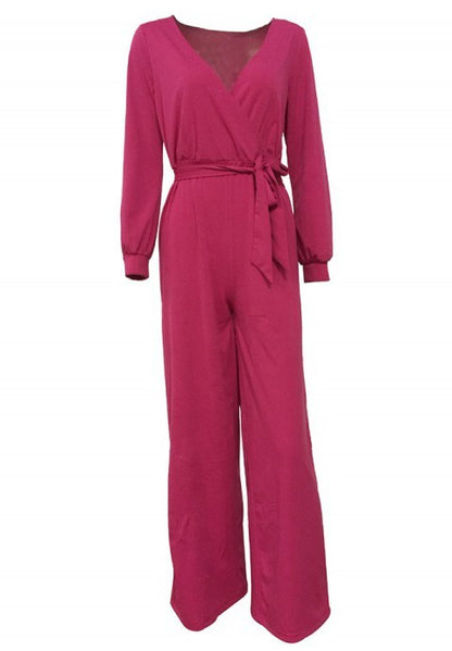 Long Sleeve Solid Jumpsuit With Belt
