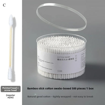 Disposable Cotton 500PCSSwab Box With Double End Round Head For Makeup And Makeup Removal Daily Cleaning Pet Care Multi-purpose