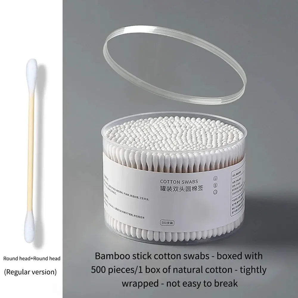 Disposable Cotton 500PCSSwab Box With Double End Round Head For Makeup And Makeup Removal Daily Cleaning Pet Care Multi-purpose