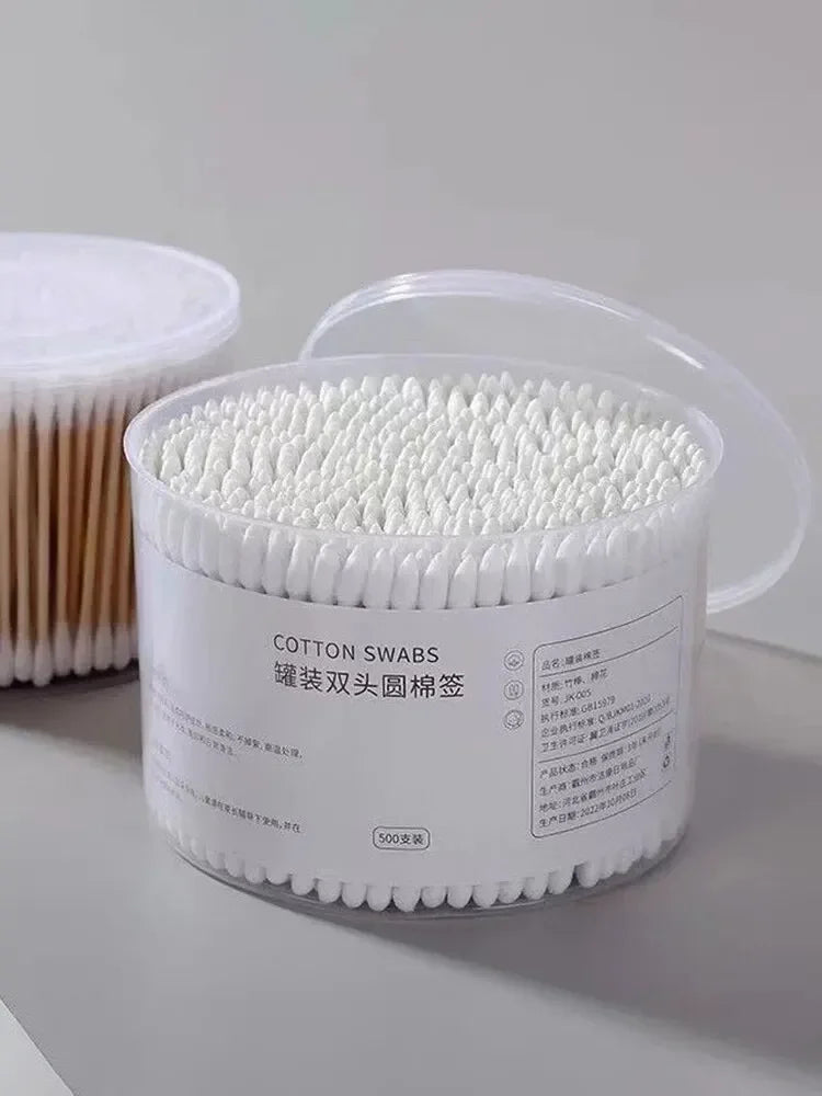 Disposable Cotton 500PCSSwab Box With Double End Round Head For Makeup And Makeup Removal Daily Cleaning Pet Care Multi-purpose