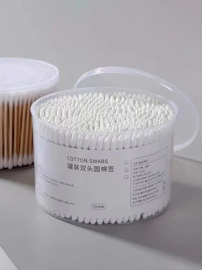 Disposable Cotton 500PCSSwab Box With Double End Round Head For Makeup And Makeup Removal Daily Cleaning Pet Care Multi-purpose