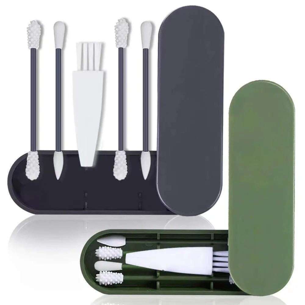 2Pcs Silicone Reusable Cotton Swab Earpick Kit With Box Portable Double Headed Soft Makeup Swab Ear Cleaning Set
