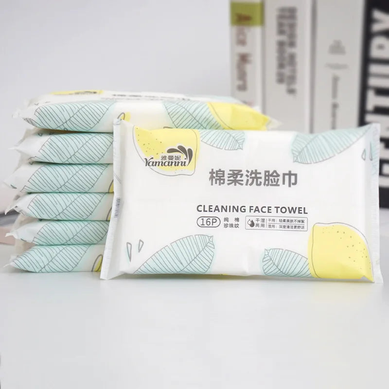 16pcs Face Towel Face Washing Travel Portable Cotton Tissue Wipe Soft Face Tissue Pearl Pattern Wet Dry Multi Use Disposable New
