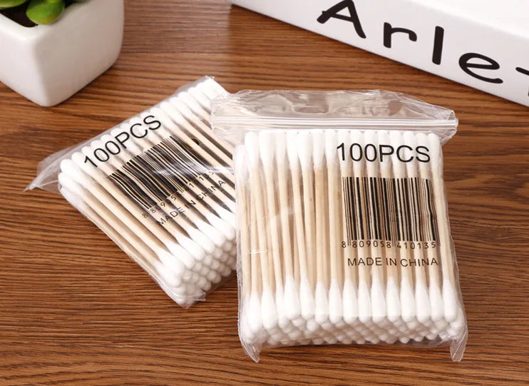 100/1000pcs Unscented Cotton Swabs, Double-Headed, Wooden Stick, Makeup Removal & Cleaning Ear Cotton Swabs