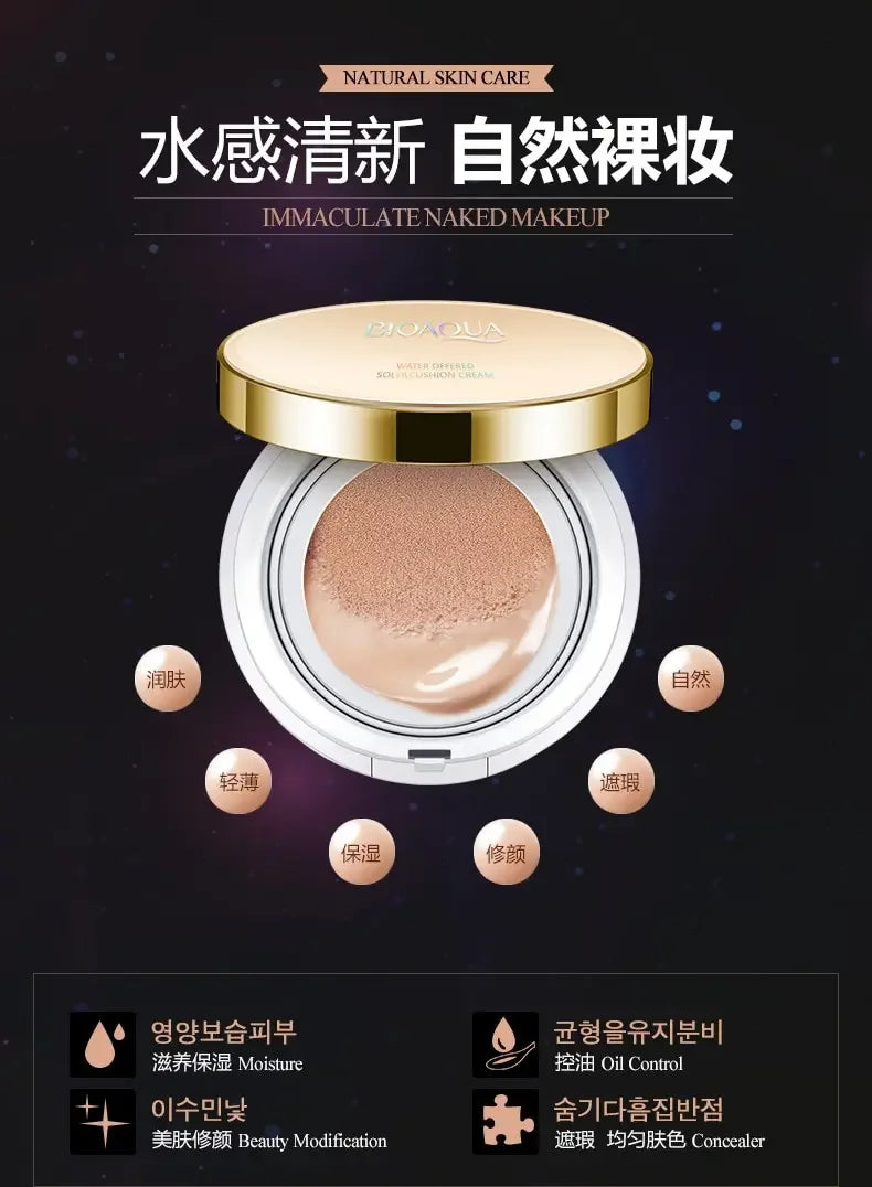 BIOAQUA Air Cushion BB Cream Natural Brighten Concealer Moisturizer Foundation Face Makeup Facial Base Perfect Cover Cosmetics