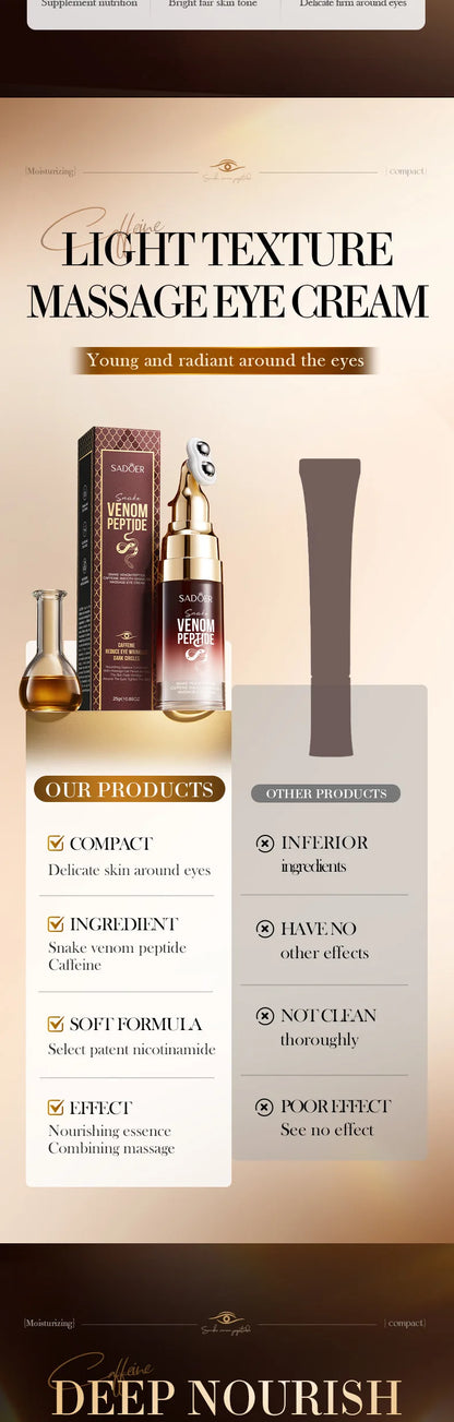 Snake Venom Eye Cream Anti- Wrinkle With Roller Ball Quick Hydrating Refreshing Caffeine Eye Serum Fades Fine Lines Skin Care