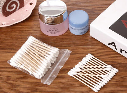 100/1000pcs Unscented Cotton Swabs, Double-Headed, Wooden Stick, Makeup Removal & Cleaning Ear Cotton Swabs