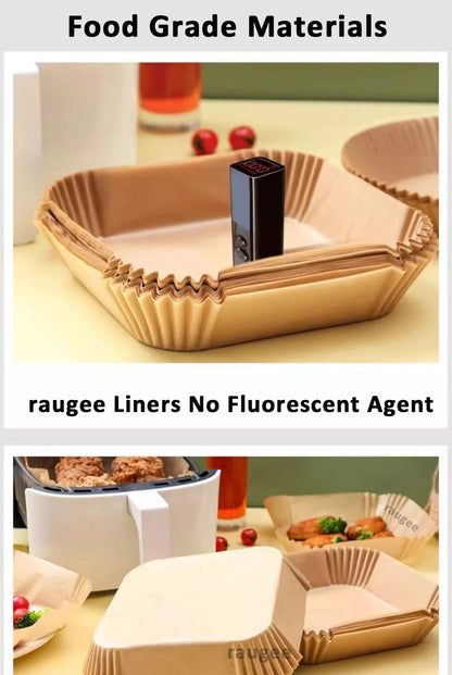 100pcs Air Fryer Paper Liners Disposable Non-Stick Parchment Paper Waterproof Oil-Proof Square Round Liners for Baking Roasting