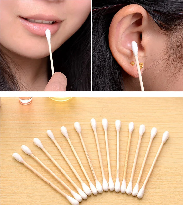 Disposable sanitary cotton swabs, soft bags, wooden sticks, double ended cotton swabs, cleaning cotton swabs, 100 pieces in tota