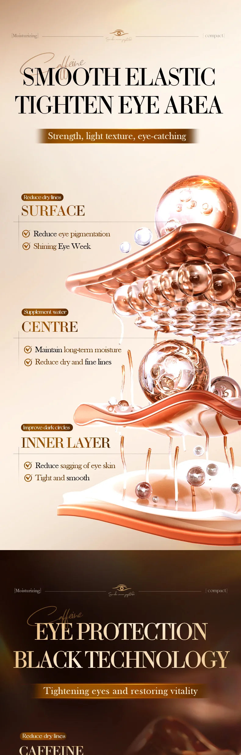 Snake Venom Eye Cream Anti- Wrinkle With Roller Ball Quick Hydrating Refreshing Caffeine Eye Serum Fades Fine Lines Skin Care