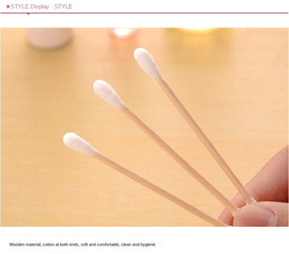 Disposable sanitary cotton swabs, soft bags, wooden sticks, double ended cotton swabs, cleaning cotton swabs, 100 pieces in tota
