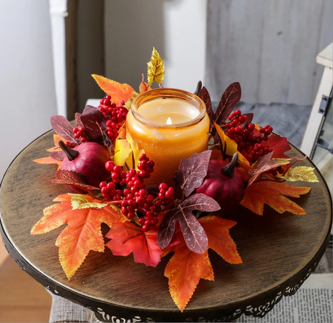 Christmas Wreath Festive Thanksgiving Day Decoration Autumn Floral Wreath Long-Lasting Berry Harvest Wreath For Party