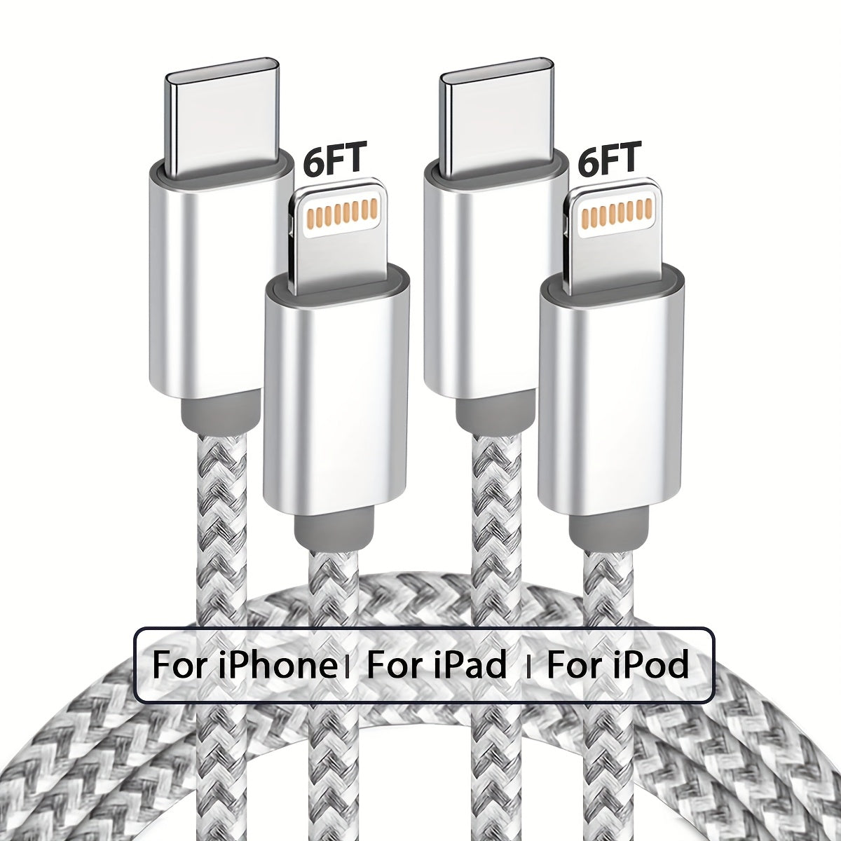 USB-C to Lightning Cable 1/2/3/4-Pack, 182.88cm Nylon Braided C-Type Fast Charging Cable for iPhone Charger, Compatible with iPhone 14/13/12/11 Pro Max in Gray and White