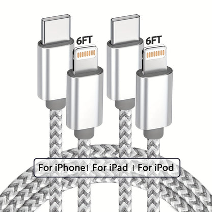USB-C to Lightning Cable 1/2/3/4-Pack, 182.88cm Nylon Braided C-Type Fast Charging Cable for iPhone Charger, Compatible with iPhone 14/13/12/11 Pro Max in Gray and White