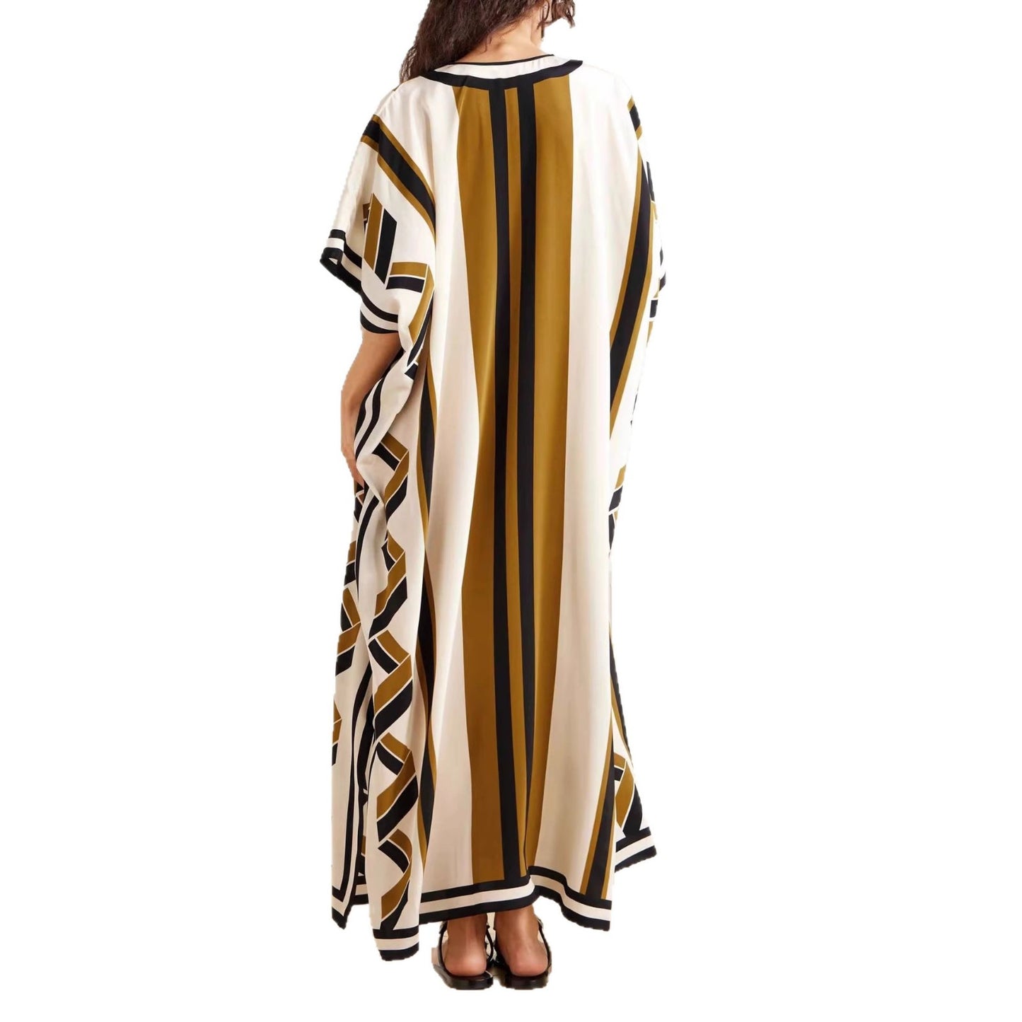 Striped Printed Lace-Up Maxi Dress
