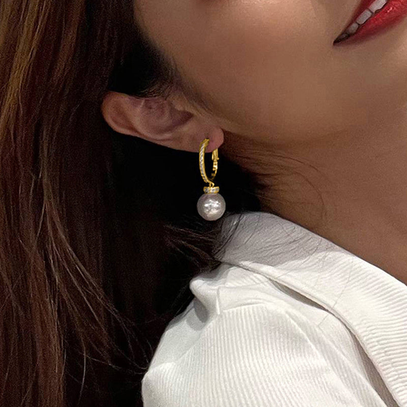 European And American Temperament Imitation Pearl Exquisite Inlaid Zircon Earrings
