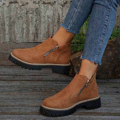 Fashion Ankle Boots With Side Zipper Ins Chunky Boots Autumn Winter Suede Shoes Women