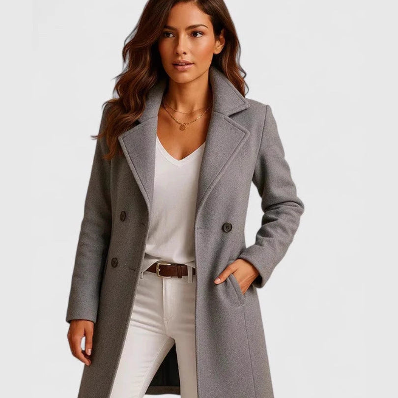 Women's Autumn And Winter New Solid Color Polo Collar Mid-length Woolen Coat