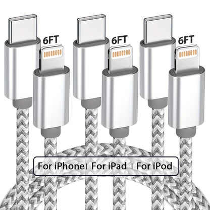 USB-C to Lightning Cable 1/2/3/4-Pack, 182.88cm Nylon Braided C-Type Fast Charging Cable for iPhone Charger, Compatible with iPhone 14/13/12/11 Pro Max in Gray and White