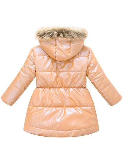 Children's Winter New Style Thickened Glossy Hooded Jacket for Boys and Girls, Mid-Length