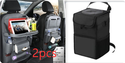 PU Leather Car Storage Bag Multifunction Seat Back Tray Hanging Bag Waterproof Car Organizer Automotive Interior Accessories
