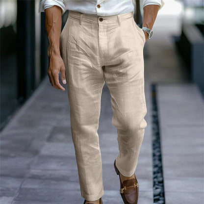 Men's Linen Trousers Solid Color Breathable Casual Pants Outdoor Clothing