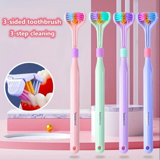 1pc Threesided Soft Bristle Toothbrush, Bristle Travel Toothbrush For Adult, Soft Bristle Toothbrush, Complete Teeth And Gum-Care Great Bristles Clean Each Tooth Soft And Gentle Toothbrush