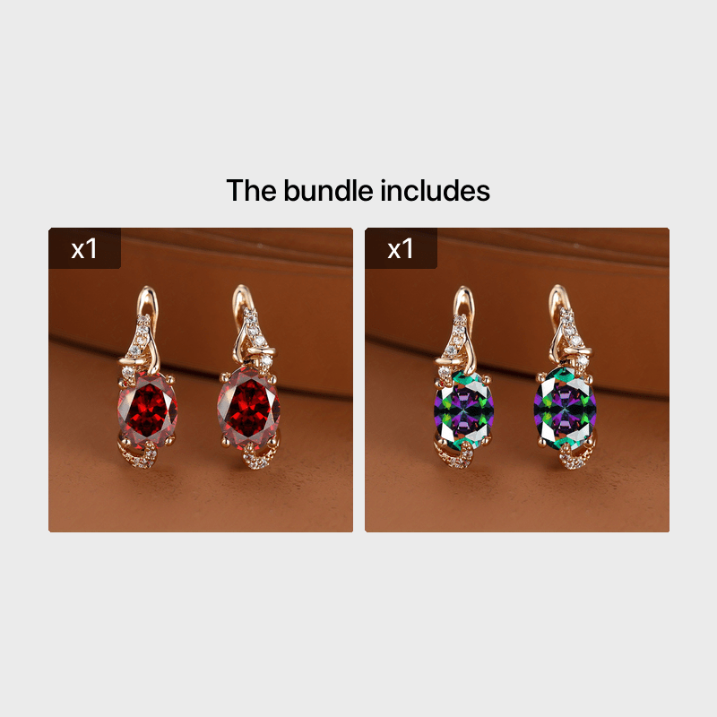[18K Gold Plated Earrings] 18K Gold Plated Blue Stone Stud Earrings | Trendy Round Oval Cut White Blue Red Pink Stone Drop Earrings | Anniversary Claw Earrings Jewelry for Women