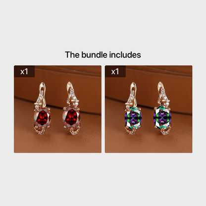 [18K Gold Plated Earrings] 18K Gold Plated Blue Stone Stud Earrings | Trendy Round Oval Cut White Blue Red Pink Stone Drop Earrings | Anniversary Claw Earrings Jewelry for Women