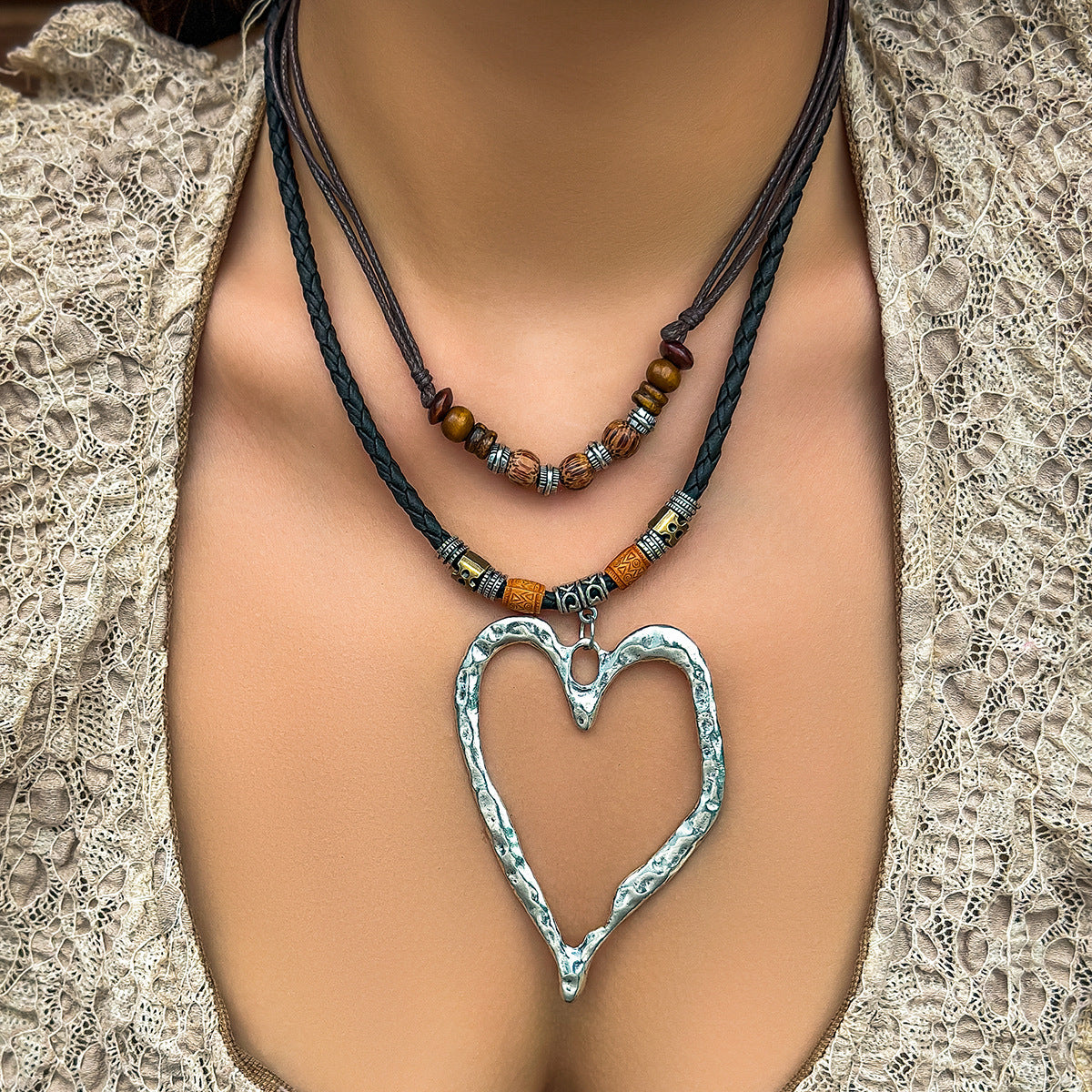 Women's Butterfly Wooden Bead Vintage Necklace