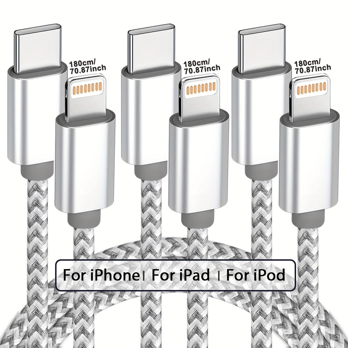 USB-C to Lightning Cable 1/2/3/4-Pack, 182.88cm Nylon Braided C-Type Fast Charging Cable for iPhone Charger, Compatible with iPhone 14/13/12/11 Pro Max in Gray and White