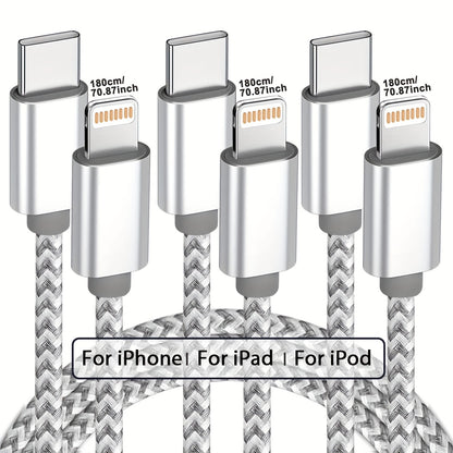 USB-C to Lightning Cable 1/2/3/4-Pack, 182.88cm Nylon Braided C-Type Fast Charging Cable for iPhone Charger, Compatible with iPhone 14/13/12/11 Pro Max in Gray and White