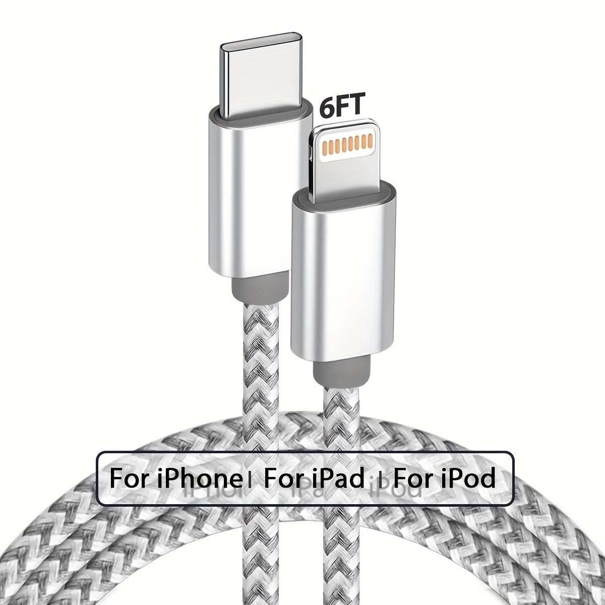 USB-C to Lightning Cable 1/2/3/4-Pack, 182.88cm Nylon Braided C-Type Fast Charging Cable for iPhone Charger, Compatible with iPhone 14/13/12/11 Pro Max in Gray and White