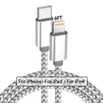 USB-C to Lightning Cable 1/2/3/4-Pack, 182.88cm Nylon Braided C-Type Fast Charging Cable for iPhone Charger, Compatible with iPhone 14/13/12/11 Pro Max in Gray and White