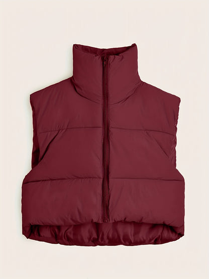 Women'S Sleeveless Vest - Vibrant Pink Slim-Fit Alternative Coat with Drawstring Hood, Zipper Front & Pockets for Fall/Winter Casual Wear, Casual Winter Wear | High Neckline Vest | Zippered Jacket