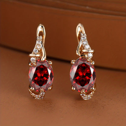 [18K Gold Plated Earrings] 18K Gold Plated Blue Stone Stud Earrings | Trendy Round Oval Cut White Blue Red Pink Stone Drop Earrings | Anniversary Claw Earrings Jewelry for Women