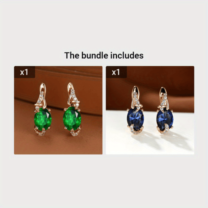 [18K Gold Plated Earrings] 18K Gold Plated Blue Stone Stud Earrings | Trendy Round Oval Cut White Blue Red Pink Stone Drop Earrings | Anniversary Claw Earrings Jewelry for Women