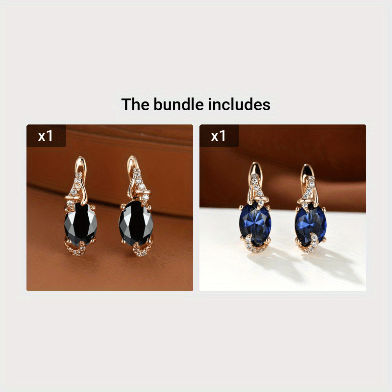 [18K Gold Plated Earrings] 18K Gold Plated Blue Stone Stud Earrings | Trendy Round Oval Cut White Blue Red Pink Stone Drop Earrings | Anniversary Claw Earrings Jewelry for Women