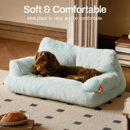 MEWOOFUN Plush Cat Bed For Indoor Cats - Washable 26x19x13 Inch Pet Couch With Non-Slip Bottom, Fluffy Small Dog Bed For Puppies & Kittens, Blue