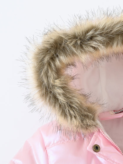 Children's Winter New Style Thickened Glossy Hooded Jacket for Boys and Girls, Mid-Length