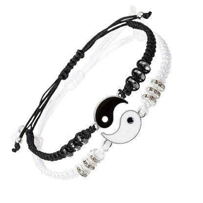2pcs Best Friend Bracelets for 2 Adjustable Cord Thread Yin Yang Matching Bracelet for Bff Friendship Relationship Friendshop Boyfriend Girlfriend Valentines Gift, Suitable for Women
