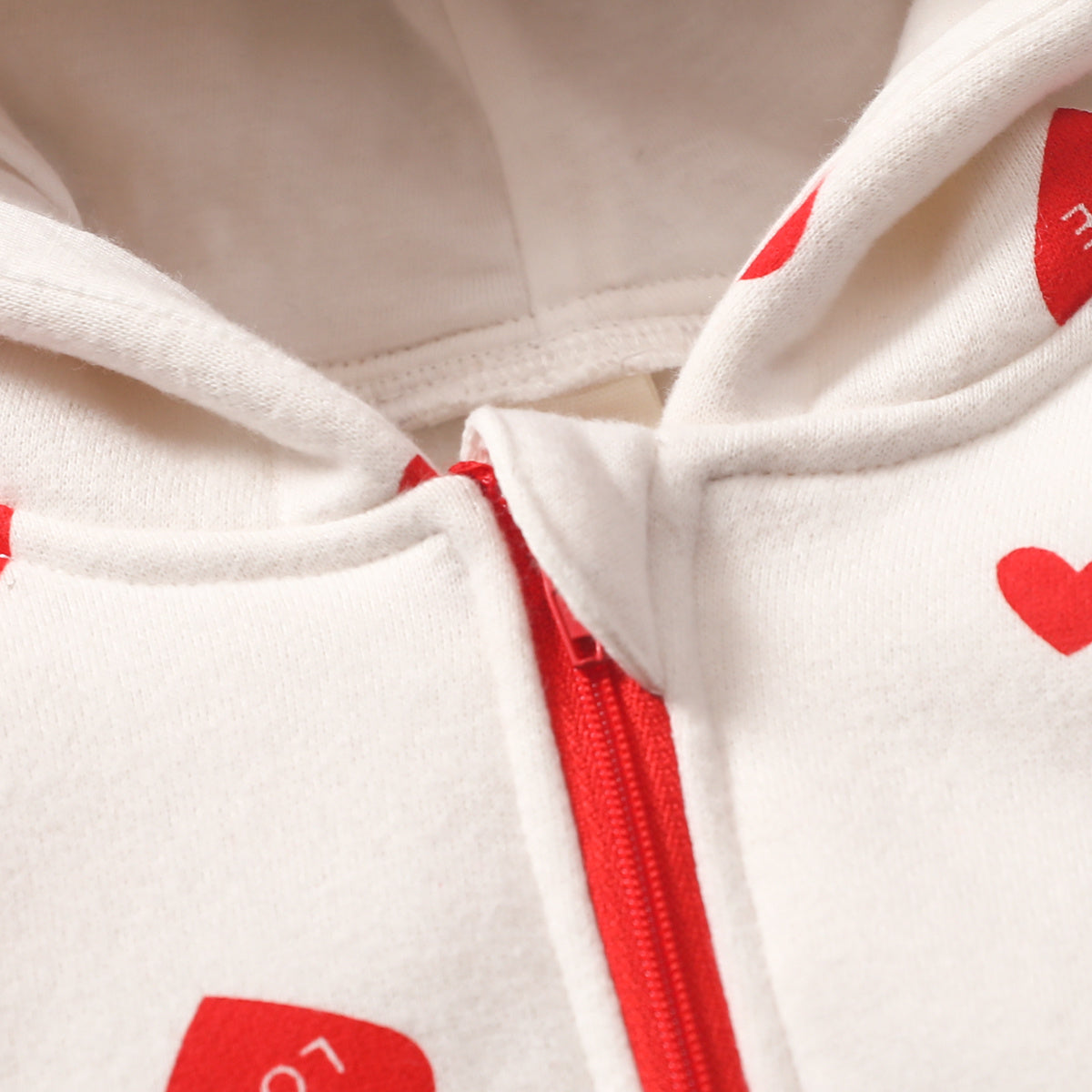 1pc Baby Girl'S Sweetheart-Themed Long-Sleeve Zip-Up Jumpsuit with Red Heart Print & Hood - Cozy Polyester, Ideal for Valentine'S Day, Infant Clothing|Playful Design|Zipup Jumpsuit, for Outdoor