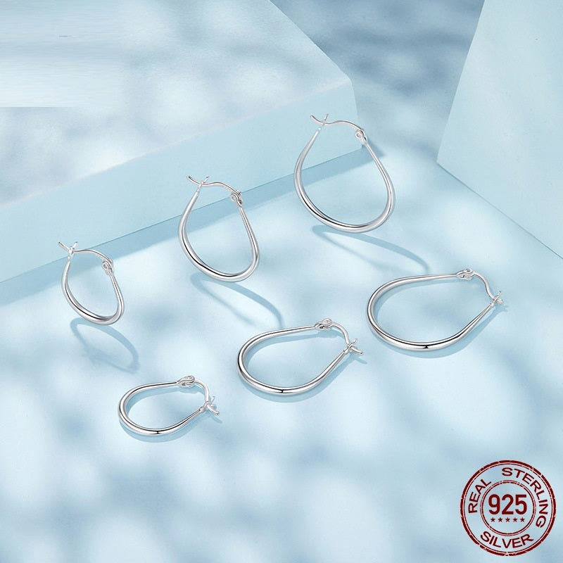 Simple Oval Plain Silver Earrings